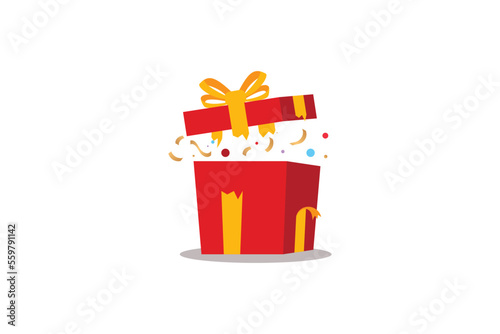 gift box surprise design red and 3d concept with confetti and ribbon 