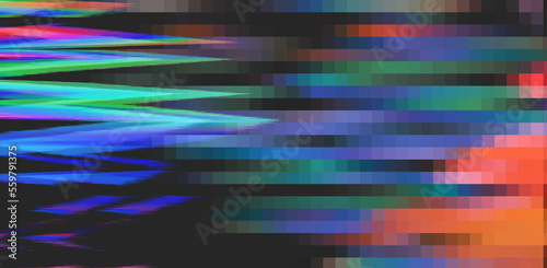 Abstract background with digital pixel noise glitch artifacts. Screen showing video tape with damage.