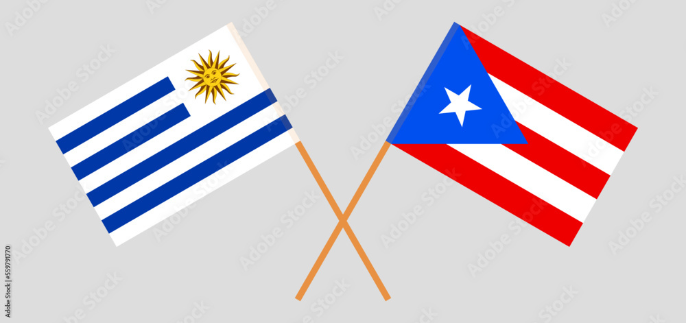 Crossed flags of Uruguay and Puerto Rico. Official colors. Correct proportion Crossed flags of Uruguay and Puerto Rico. Official colors. Correct proportion