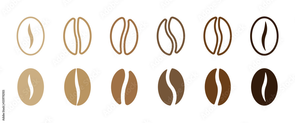 Coffee bean icon collection. Coffee bean isolated sign. EPS 10