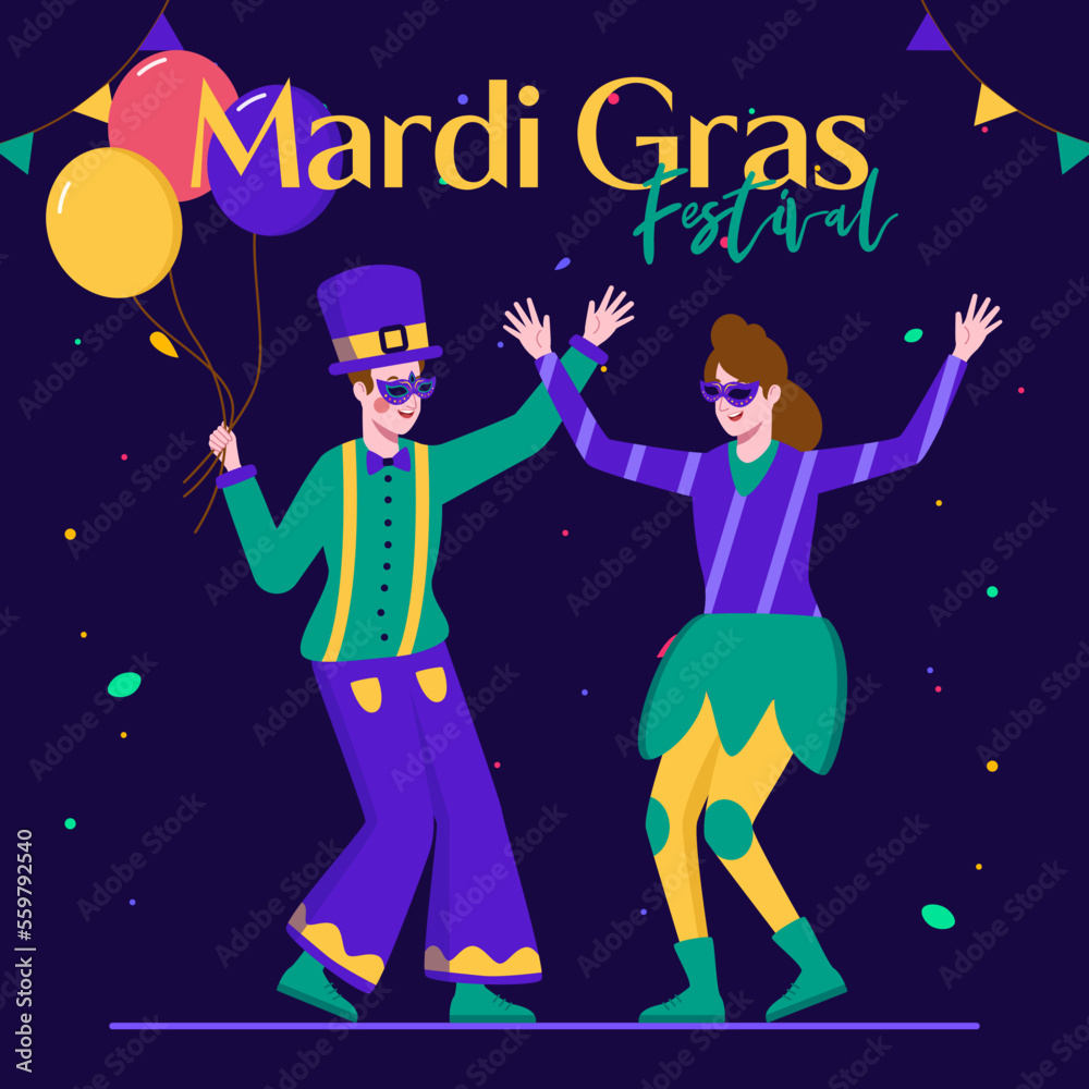 Happy Couple Celebrating Mardi Gras Festival