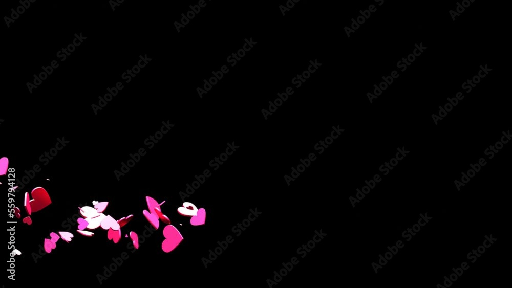 Reflective Pink Hearts Appearing And Rotating From the Left With Copy Space, Valentine's Day and Wedding Background, 4k Reflective Pink Hearts Appearing And Rotating From the Left With Copy Space, Valentine's Day and Wedding Background, 4k