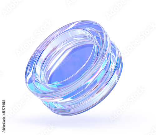 Quadro em tela Glass iridescent figure, abstract geometric shape with holographic blue gradient texture 3d render