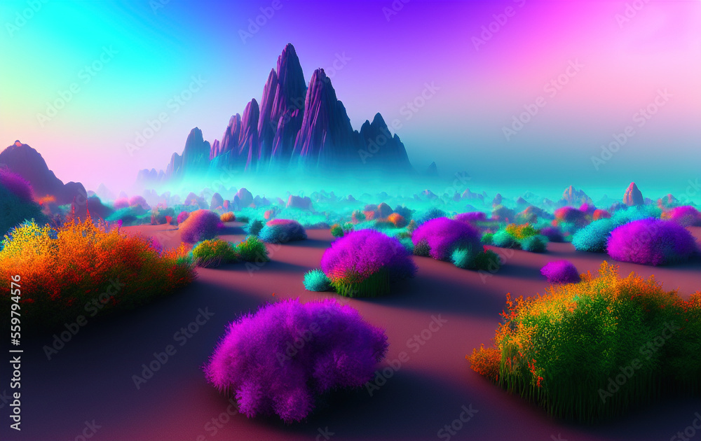 Colorful psychedelic art of volumetric mist. Generative AI