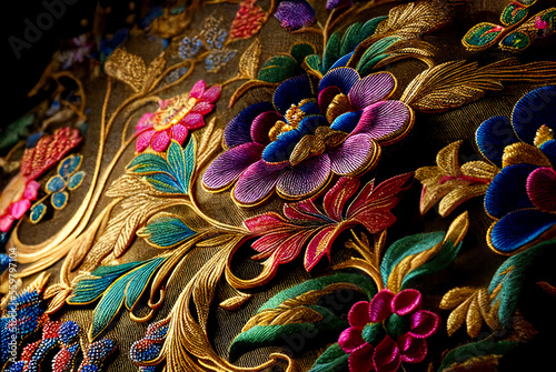 Photography Wonderful embroidered imperial chinese silk fabric with rich golden stumpwork an
