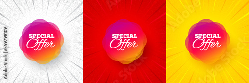 Special offer banner. Flash offer banner, coupon or poster. Discount sticker shape. Sale coupon bubble icon. Special offer promo banner. Retail marketing flyer. Starburst pop art. Vector