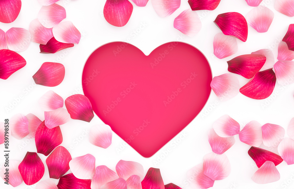 Valentine's day podium backdrop with rose petals background. 3d rendering.