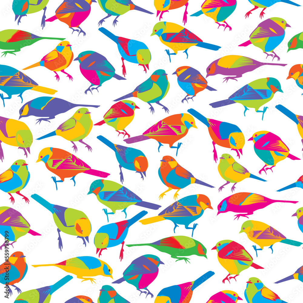 Seamless pattern with colorful birds