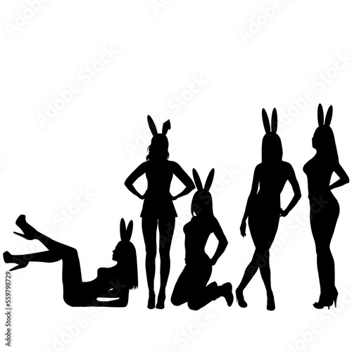 Black silhouette of sexy girls with bunny ears