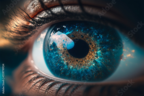 Blue eye, galaxy reflection in iris