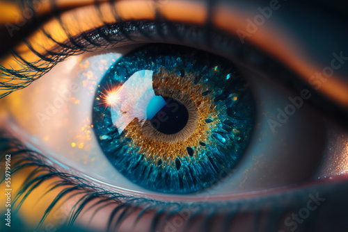 Blue eye, galaxy reflection in iris