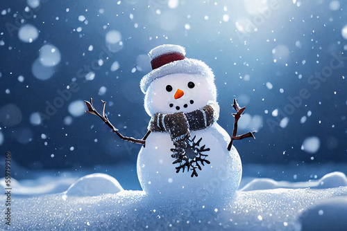Snowy winter with a snowman. © IM_VISUAL_ARTIST