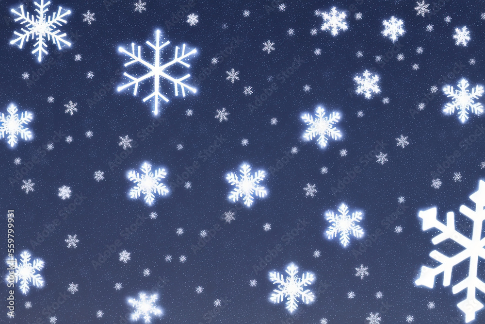 Fototapeta premium Christmas snowflakes lights with falling snow