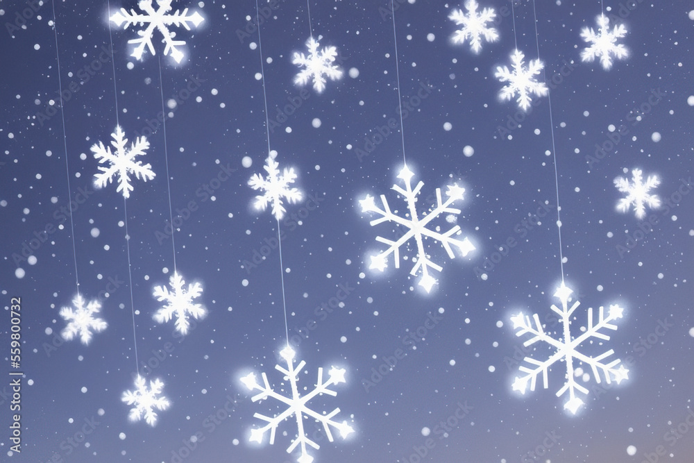Christmas snowflakes lights with falling snow Christmas snowflakes lights with falling snow