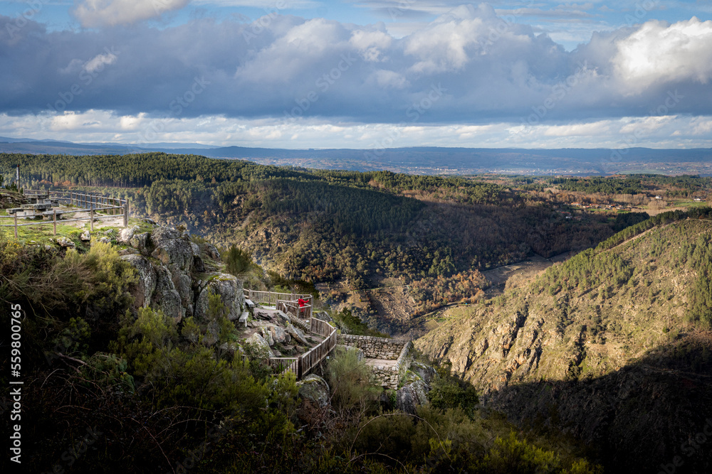 Scenic view Ribeira Sacra over Sil river canyon. Landscape view of Balcones de Madrid, Ourense, Galicia, Spain