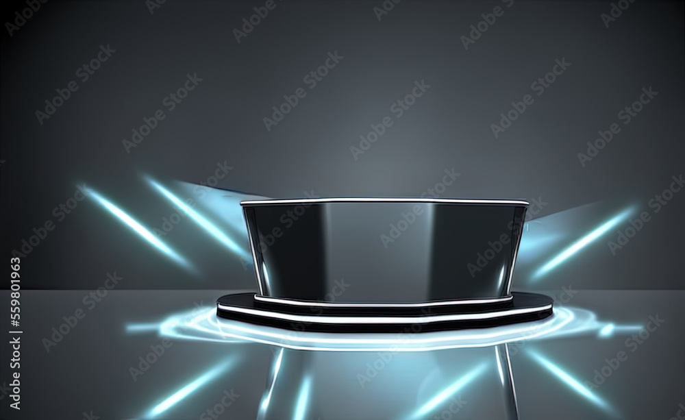 Futuristic dark podium with light and reflection background Futuristic dark podium with light and reflection background