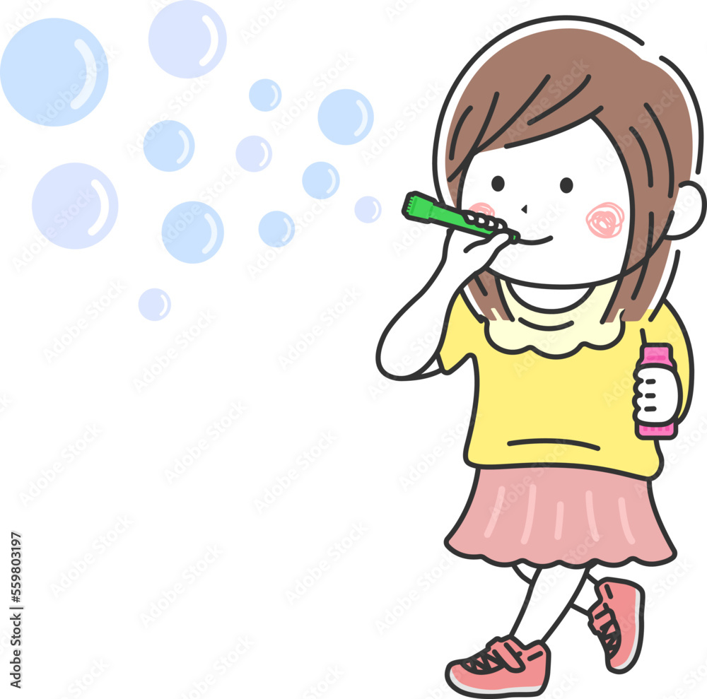 シャボン玉をする女の子のイラスト シャボン玉をする女の子のイラスト