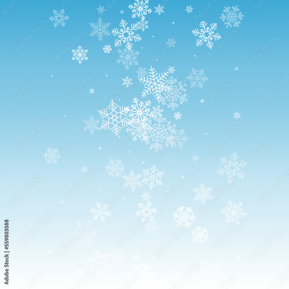 White Snow Vector Blue Background. Christmas Gray