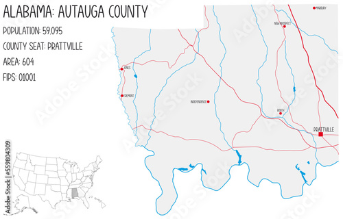Large and detailed map of Autauga county in Alabama  USA.