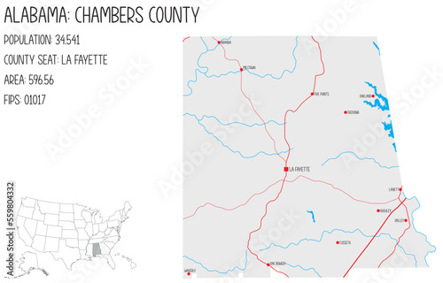 Large and detailed map of Chambers county in Alabama, USA.