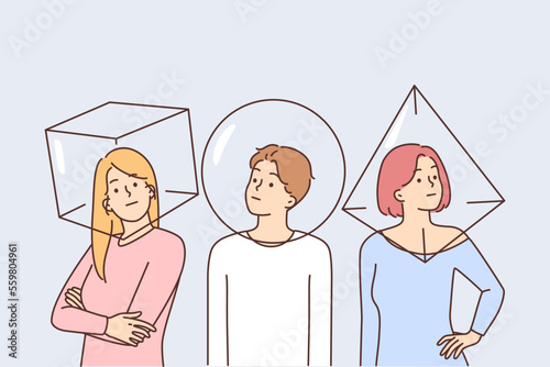 People with heads in geometric figures 
