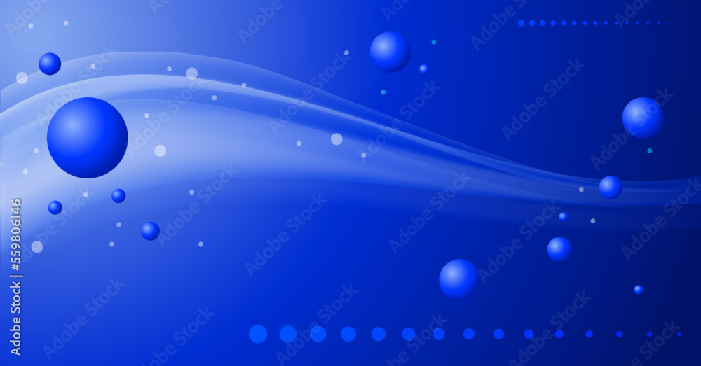 Abstract blue background with waves and 3d balls