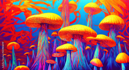 Colorful psychedelic mushrooms - Generative AI