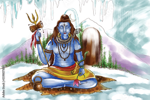 Hand draw lord shiva blessings maha shivratri holiday card background