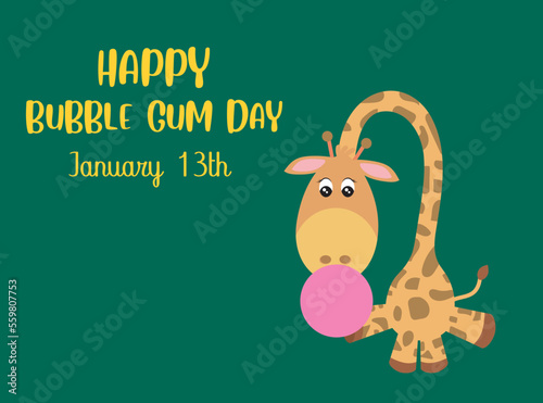 Giraffe sitting chewing gum with text and green background, celebrating World Chewing Gum Day on January 13