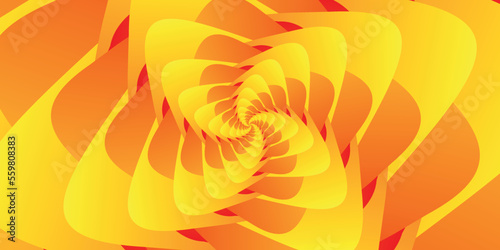 Beautiful abstract square pattern, illustration of an unusual flower with numerous gradient sharp orange-yellow petals that are layered on top of each other. Spiral effect. 