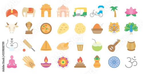 India icon set (Flat fill version)