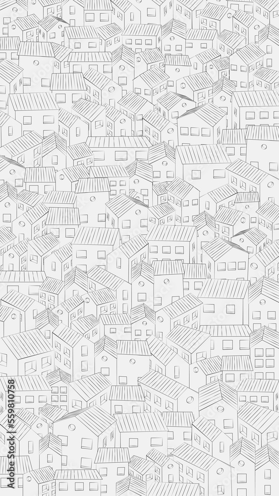 Black White houses in the town of Casares or cartoon european styled house concept, Vector iilustration 