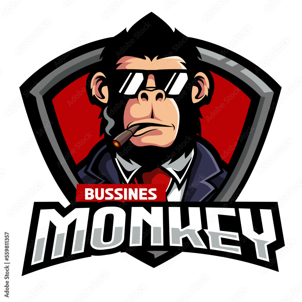 Monkey mascot logo vector. Animal vector illustration. Geek monkey logo Monkey mascot logo vector. Animal vector illustration. Geek monkey logo