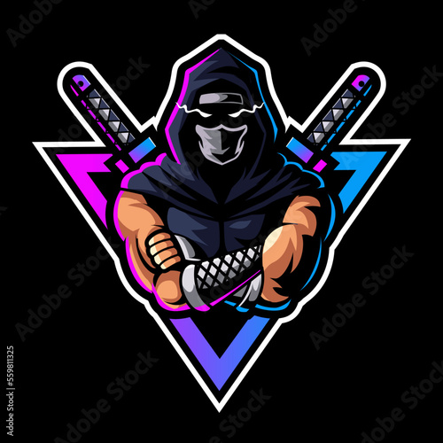 Dark ninja mascot logo for team esport gaming