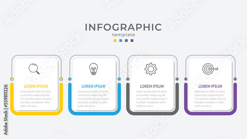 Thin line process business infographic with square template. Vector illustration. Process timeline with 5 options, steps or sections.