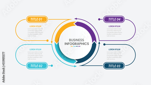 Vector infographic thin line design with marketing icons. Business concept with 4 options, steps or processes.

