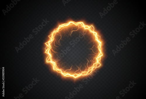 Powerful ball lightning gold set. A strong electric charge of energy in one ring. Element for your design, advertising, postcards, invitations, screensavers, websites, games.