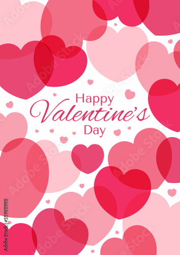 Red, pink hearts on white background, copy space. Flat style vector illustration. Abstract geometric design. Love, romance concept. Valentines day card, poster, banner, promotion, sale advertising