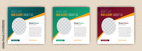 customer feedback testimonial or client testimonial feedback review social media post template with modern and creative square size color variations, eps 10 