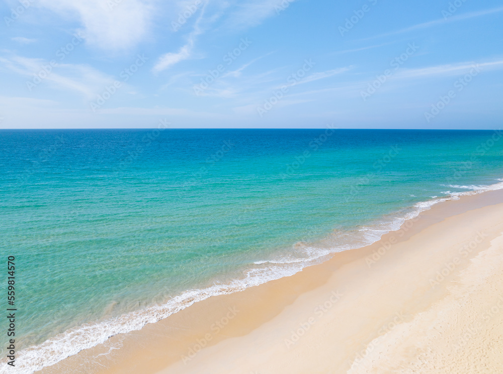 Beautiful sandy beach and sea with clear blue sky background, Amazing beach blue sky sand sun daylight relaxation landscape view in Phuket island Thailand, Summer and travel background Beautiful sandy beach and sea with clear blue sky background, Amazing beach blue sky sand sun daylight relaxation landscape view in Phuket island Thailand, Summer and travel background