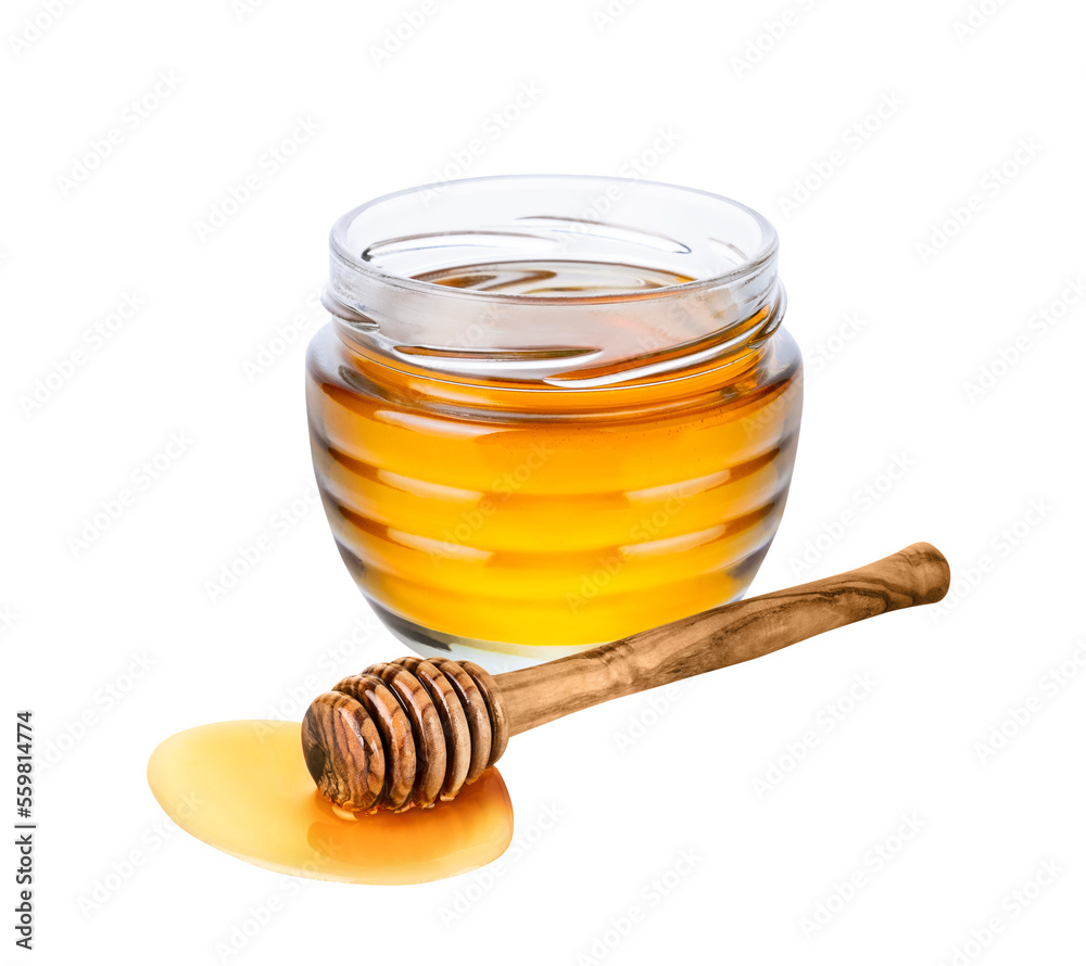 Honey jar with honey dipper isolated on white or transparent background. Honey jar with honey dipper isolated on white or transparent background.