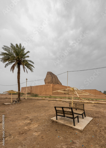 Run down tourism infrastructure of Dur-Kurigalzu Ziggurat from Babylonian era of nowadays Iraq. Ziggurats were pyramidal structures characteristic of Mesopotami.