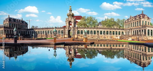 Obraz na płótnie Beautiful View of the complex Zwinger with reflection in the water of the fountain in Dresden. Saxony, Germany w salonie
