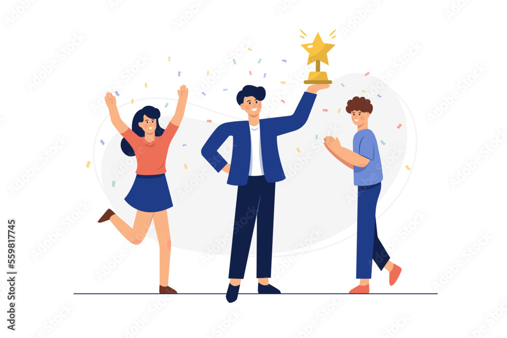Vector of successful business man holding a trophy Vector of successful business man holding a trophy