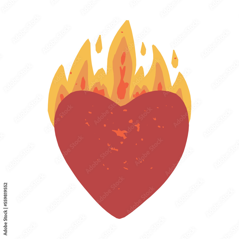 A retro-style flaming heart with fire. Symbol of love. Valentine's day vintage nostalgic design. Vector illustration. A retro-style flaming heart with fire. Symbol of love. Valentine's day vintage nostalgic design. Vector illustration.