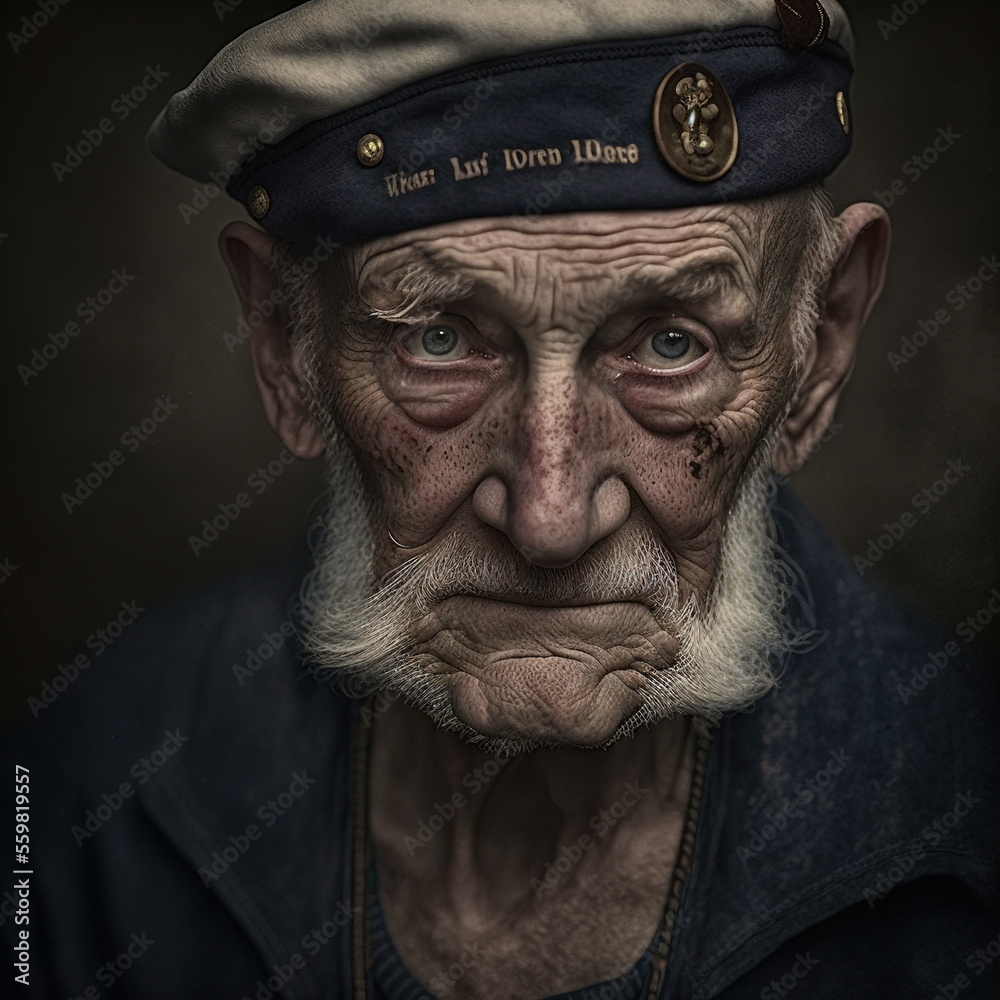 Old man's face closeup with deep wrinkles and dramatic look generative ai portrait Old man's face closeup with deep wrinkles and dramatic look generative ai portrait