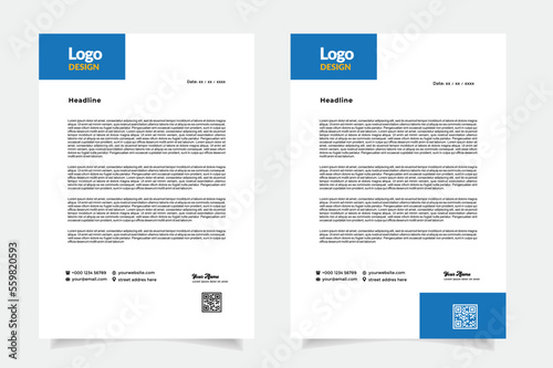 modern letterhead template for business company stationery design with A4 sheet vector editable layout in blue color photo