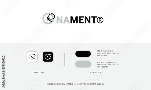 Ornament and jewelry business logo with brand icon and brand colors
