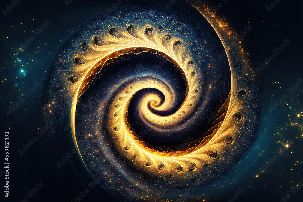 Abstract space background with golden spiral. Astrology and astronomy ...