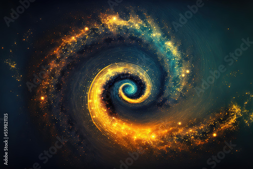Abstract space background with golden spiral. Astrology and astronomy illustration. Golden ratio. Generative AI